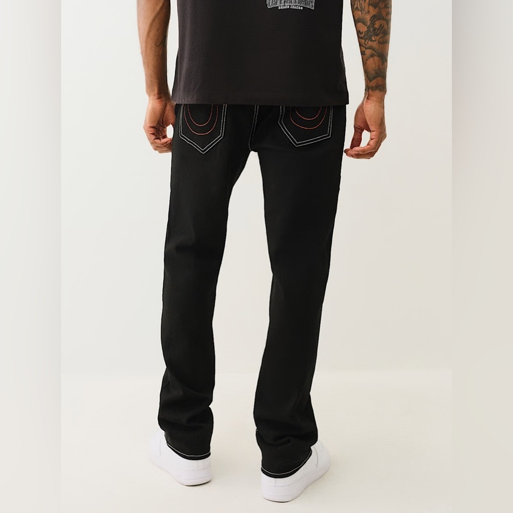 True Religion 34 x 32.5 Ricky Black Single Stitch Straight Leg Jeans